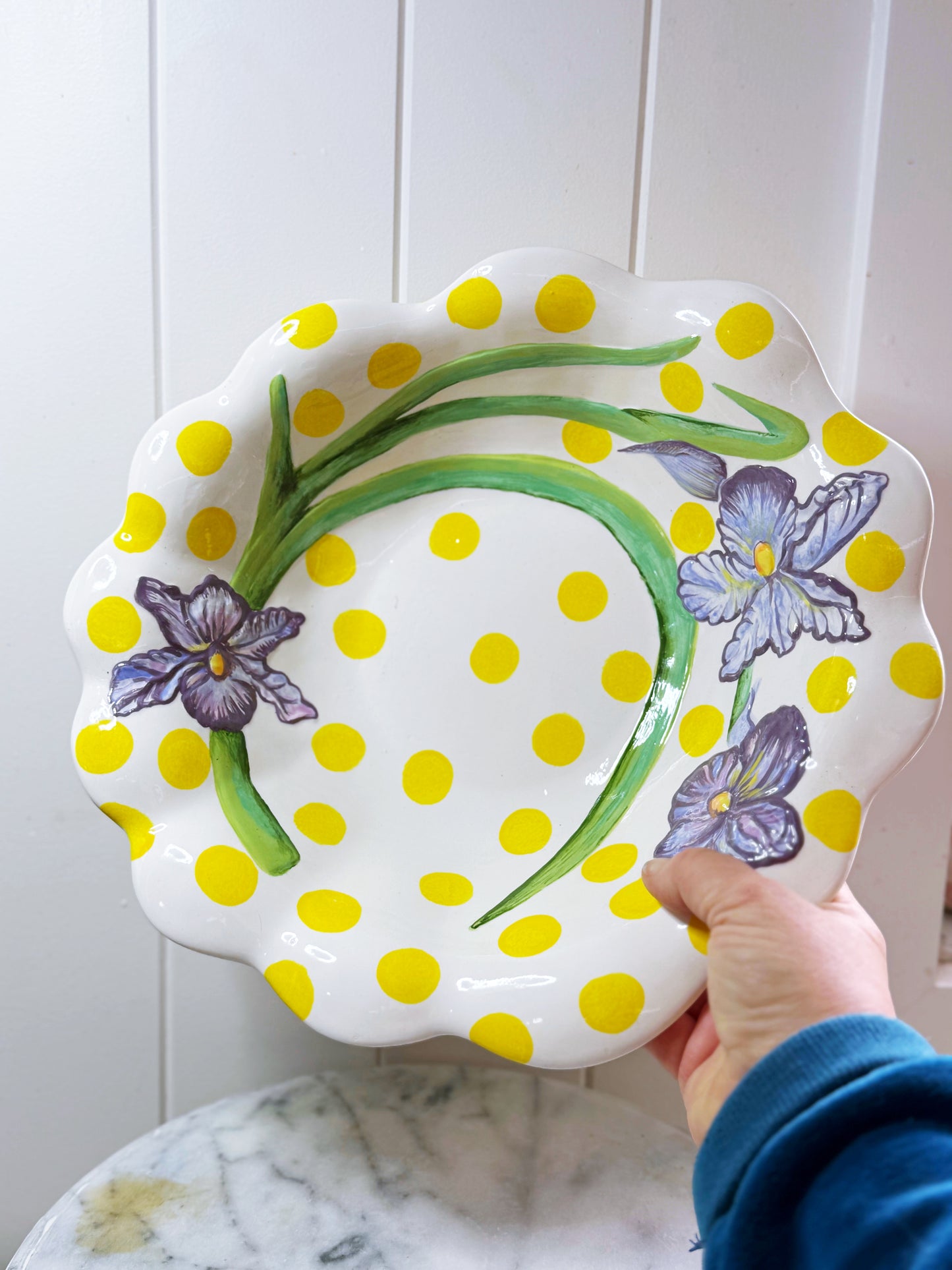 Iris + Yellow polka dot Washbowl & Pitcher set