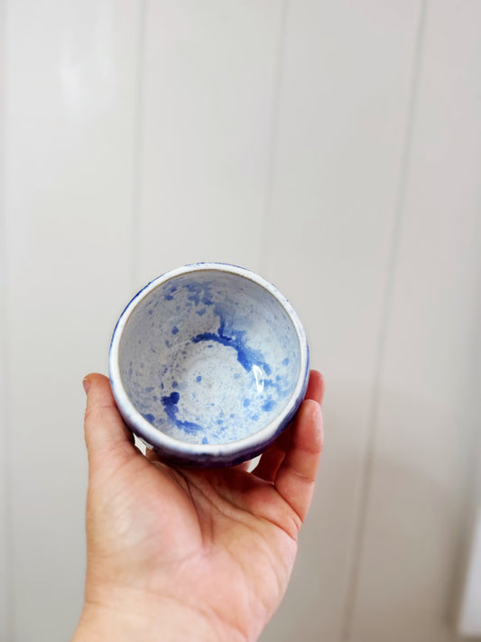 Blue speckled coffee bowl