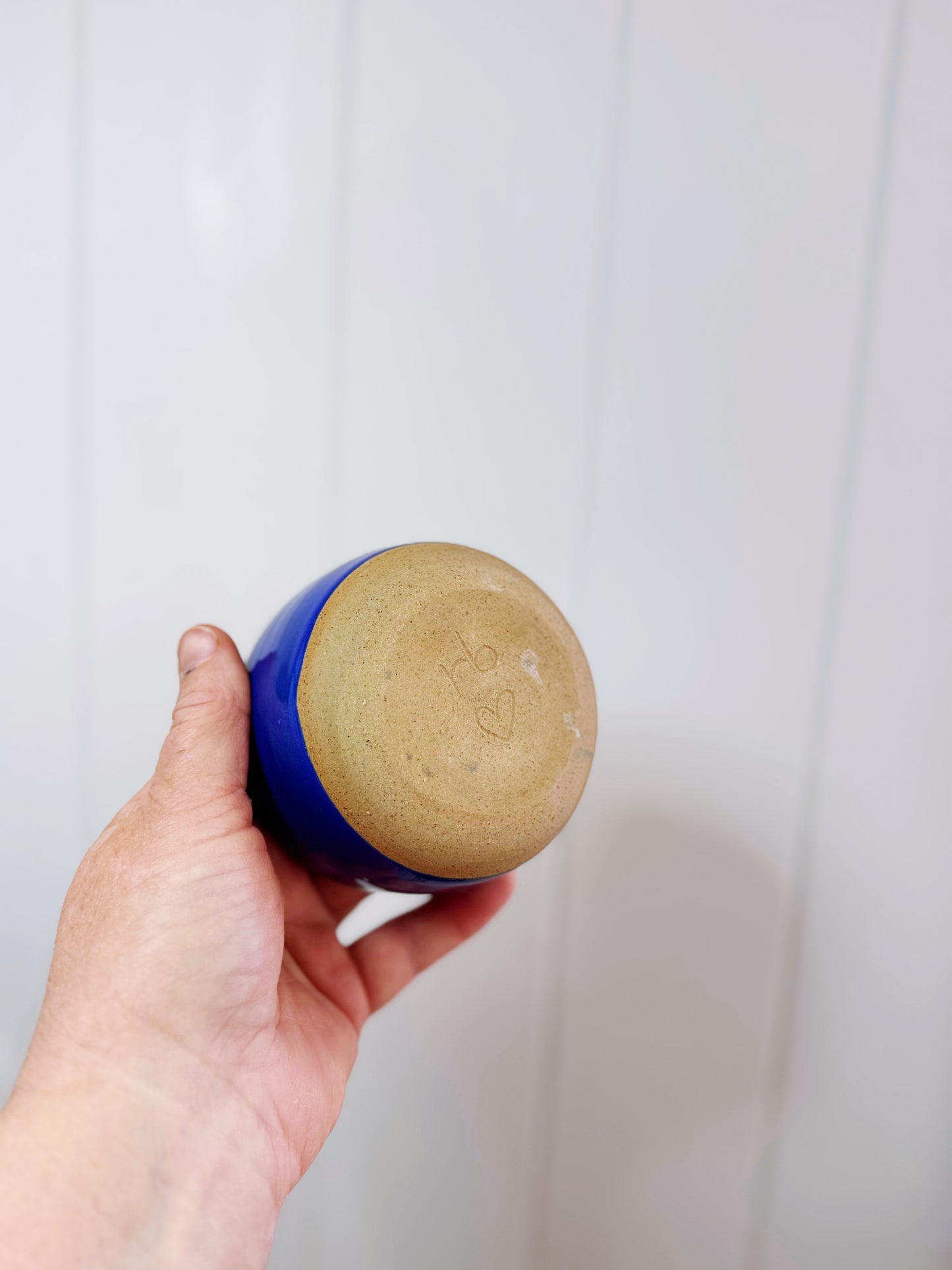 Blue speckled coffee bowl