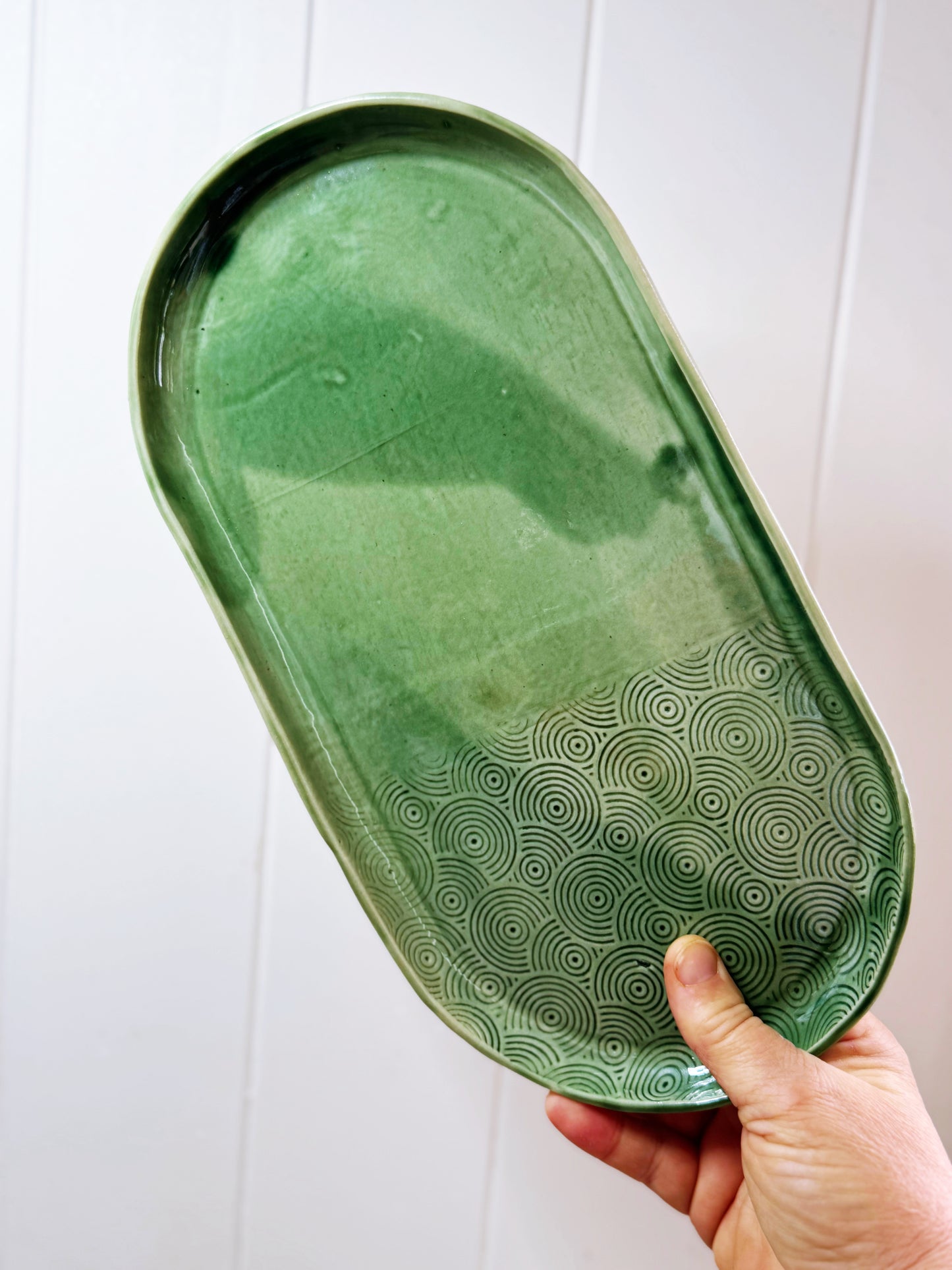 Green Oribe patterned serving set duo