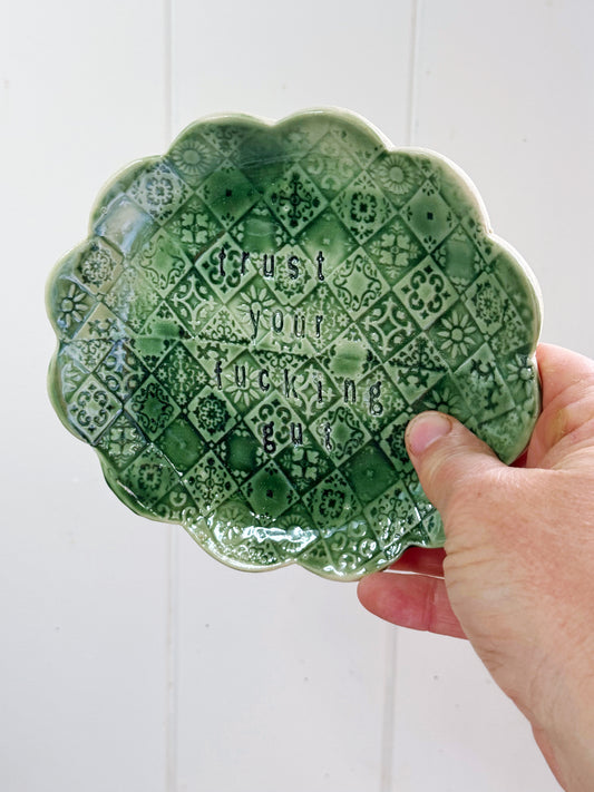 TRUST YOUR F*&@ING GUT cake plate