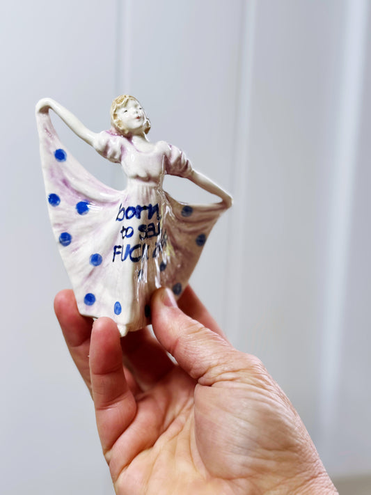 Lilac & blue polka dot lady statue