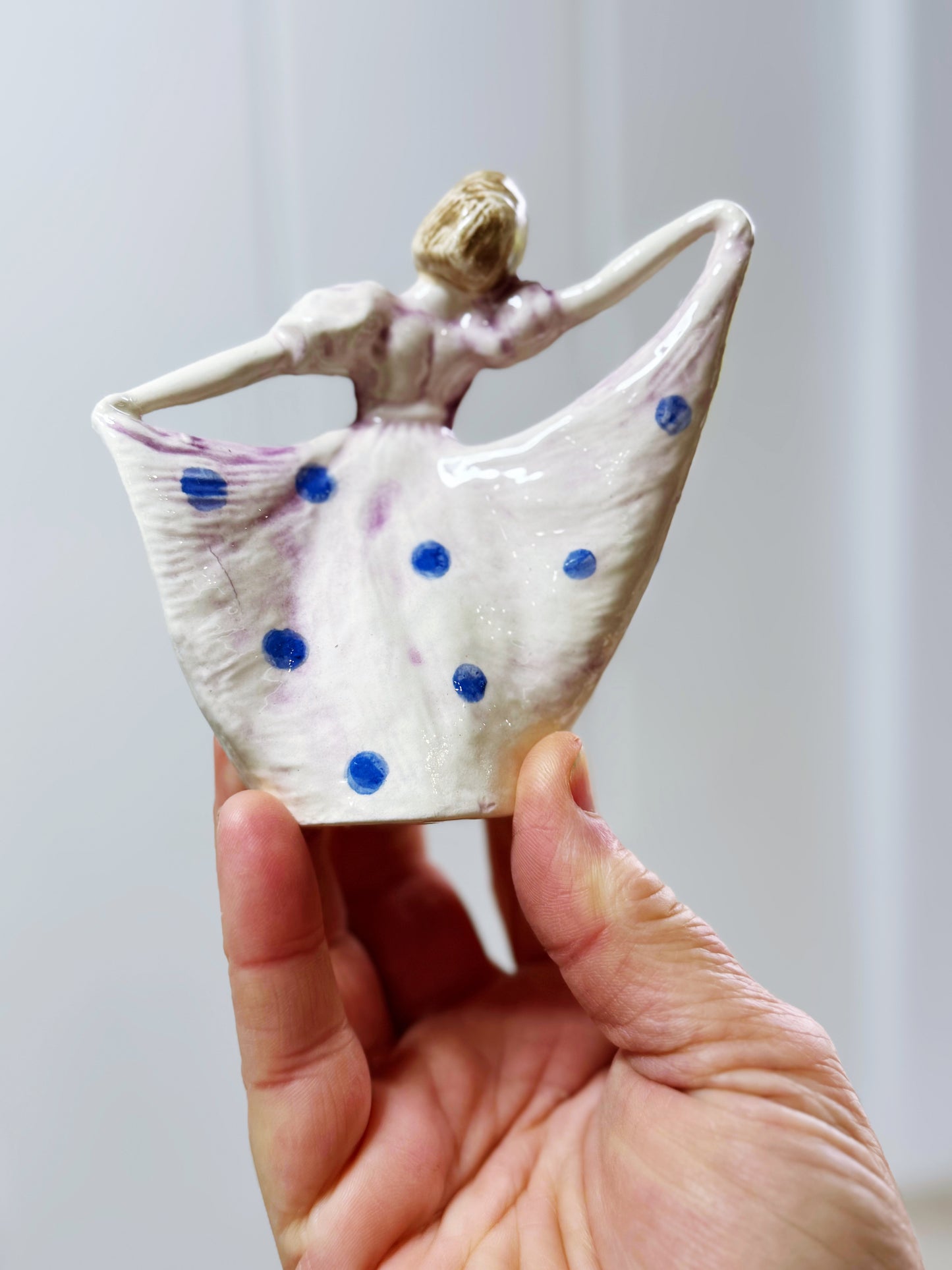 Lilac & blue polka dot lady statue
