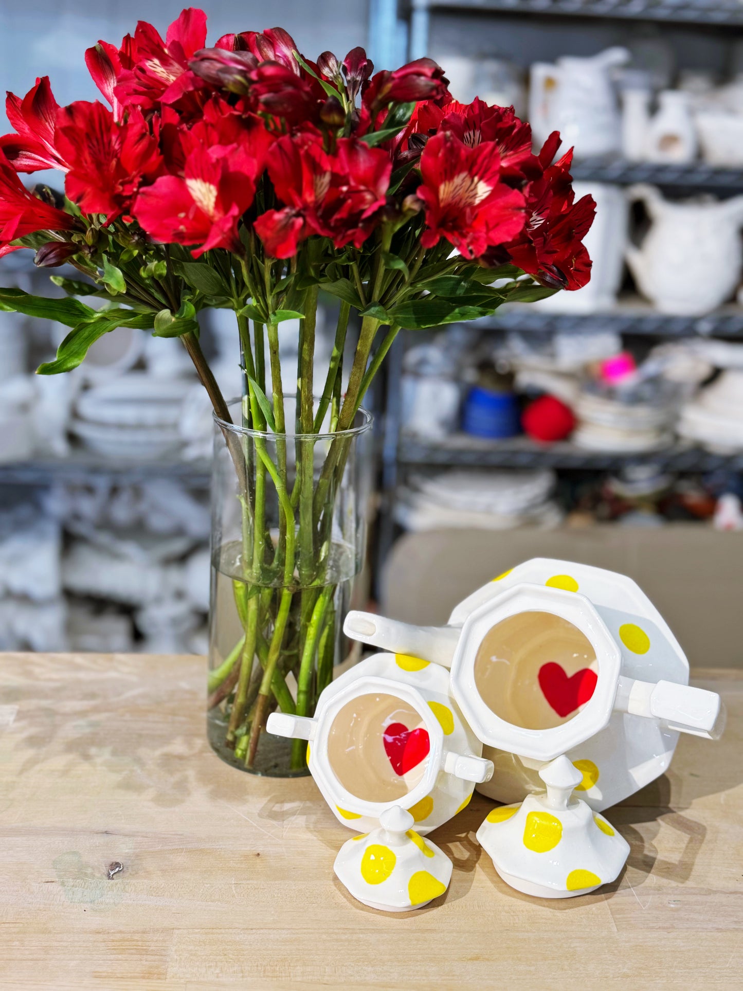 Yellow Polka dot teapot + Sugar pot matching set