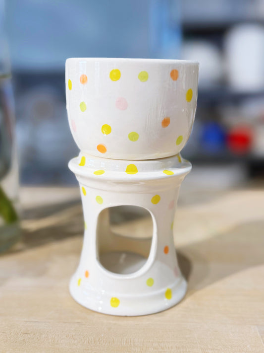 Multi-coloured polka dot  two piece oil burner