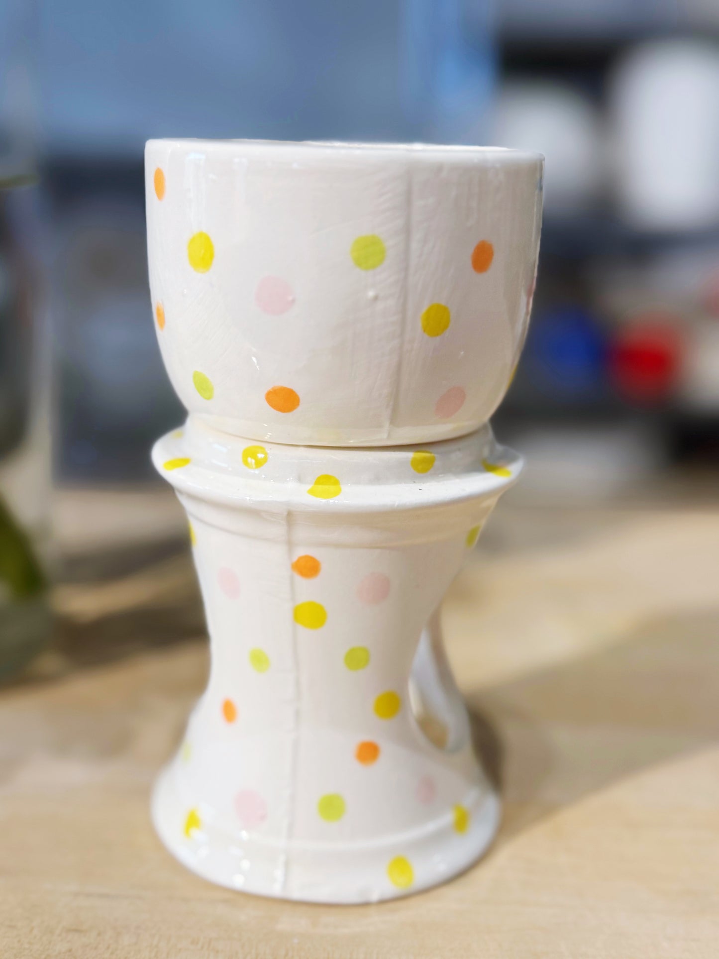 Multi-coloured polka dot  two piece oil burner