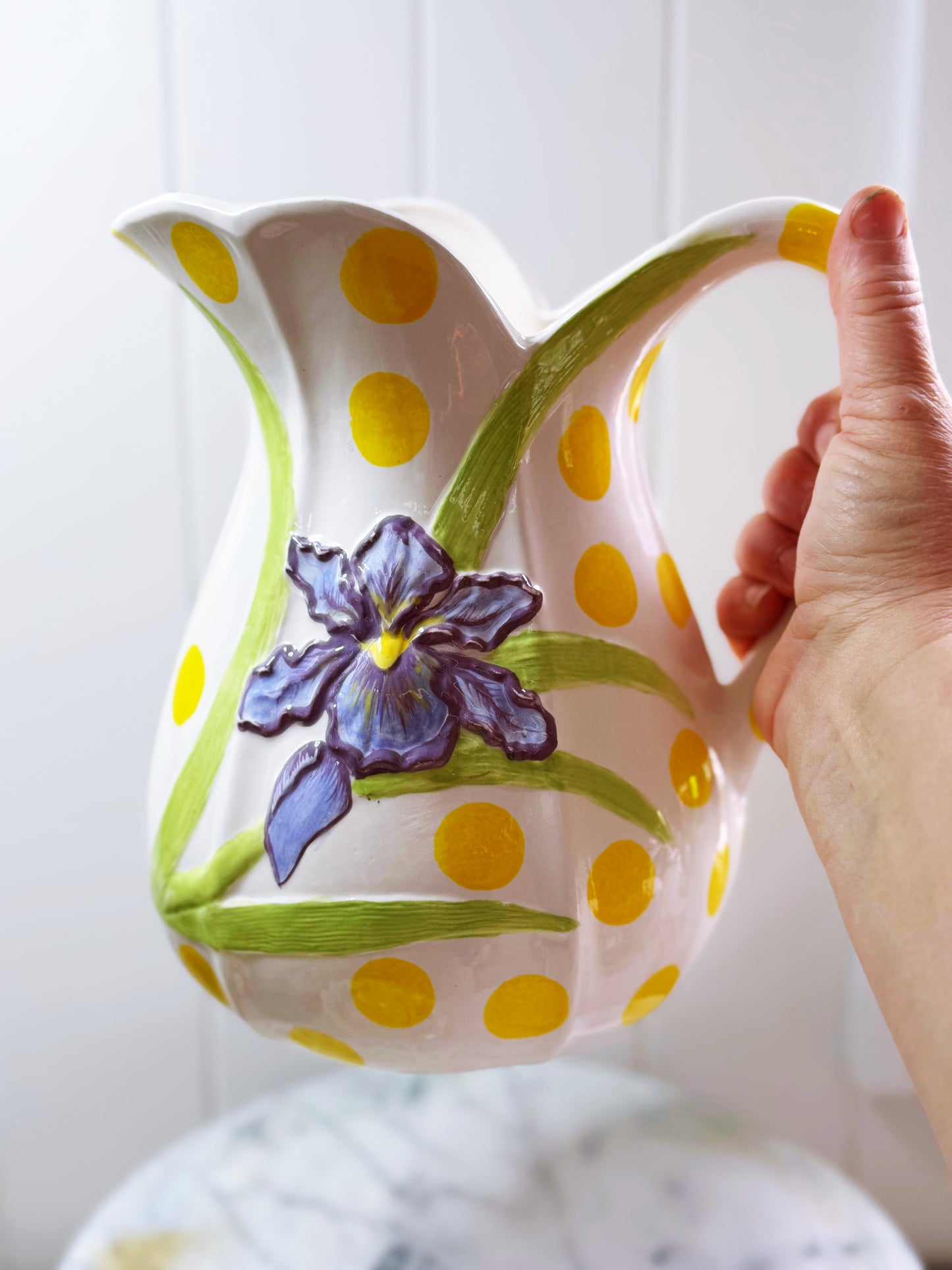Iris + Yellow polka dot Washbowl & Pitcher set