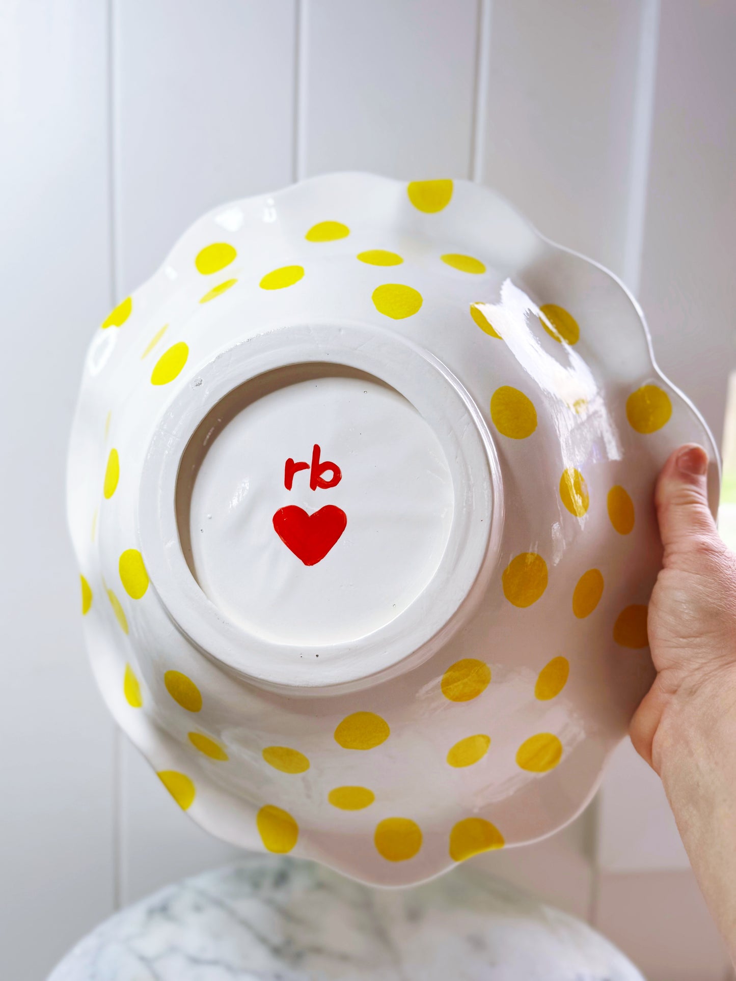 Iris + Yellow polka dot Washbowl & Pitcher set