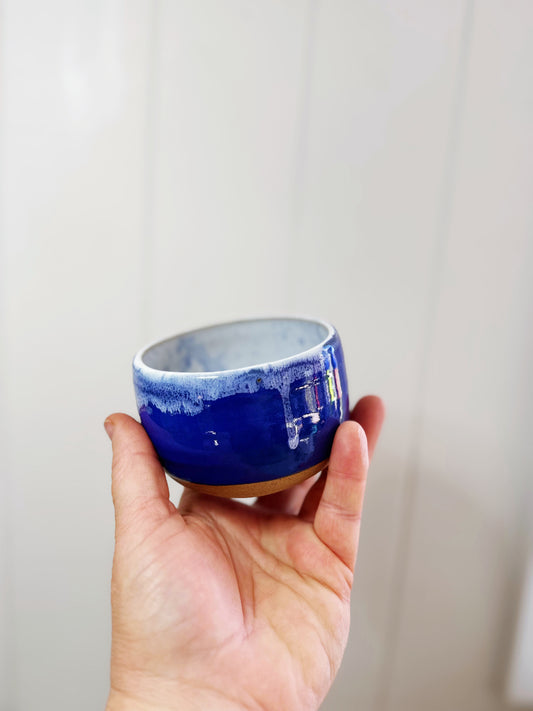 Blue speckled coffee bowl