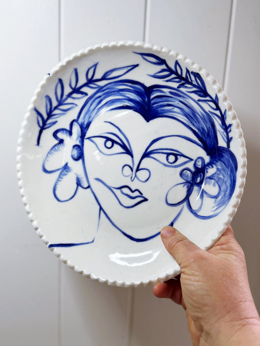 Handpainted lady with olive branches porcelain platter