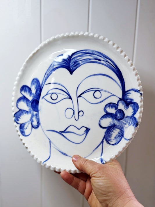 Hand painted lady artwork Porcelain large serving plate