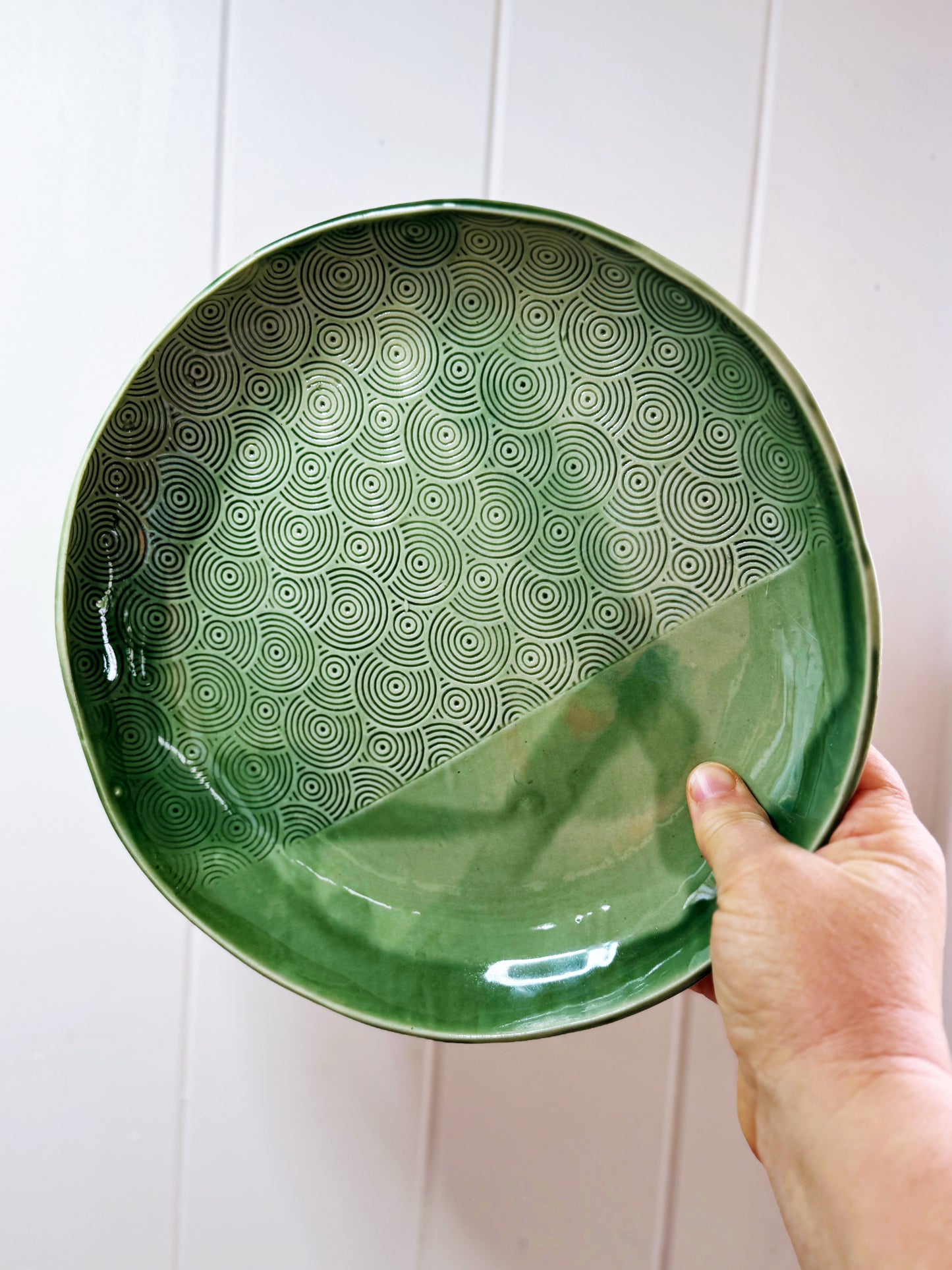 Green Oribe patterned serving set duo